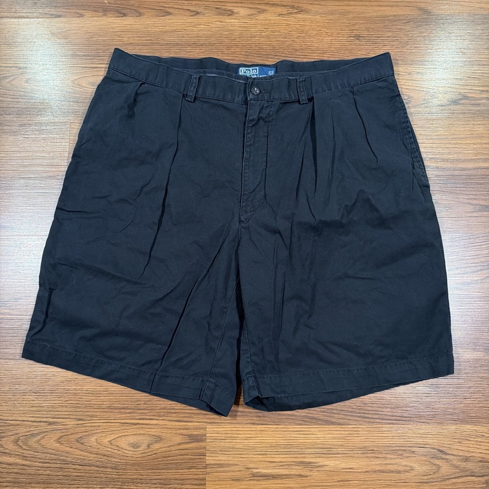 Polo Ralph Lauren Mens Tyler Short Faded Black Pleated Chino Cotton Size 38